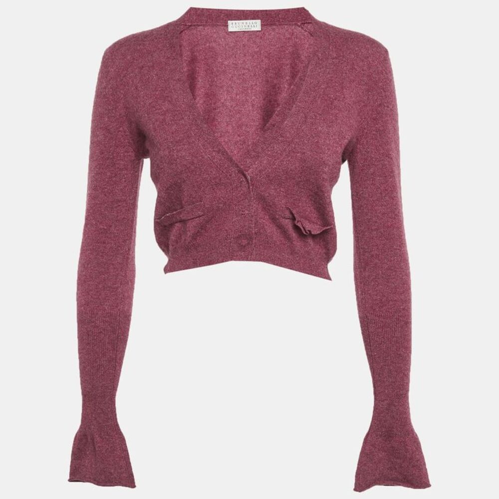 Brunello Cucinelli Purple Cashmere Knit Cropped Cardigan Xs